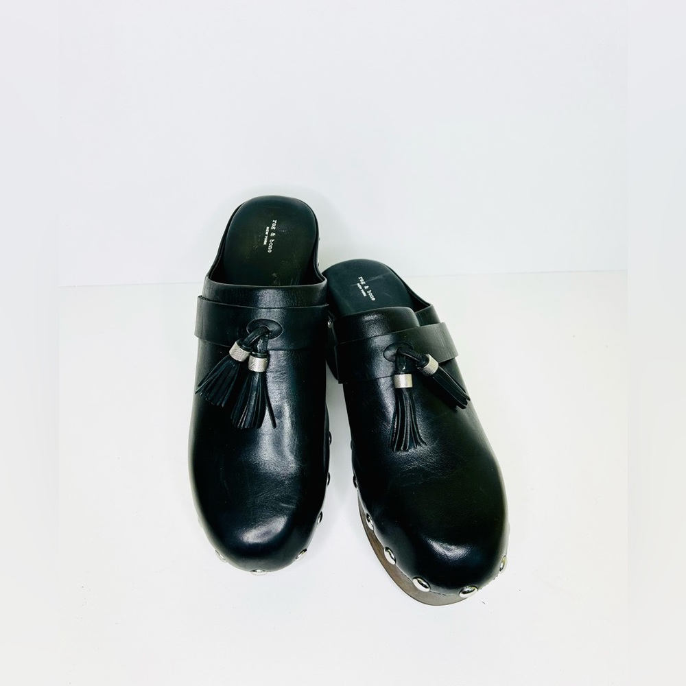 Rag & Bone Black Leather Mules with Tassels